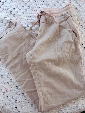 Victoria’s Secret Sz 4 Flax/Cotton Women’s Pants elastic wst summer beach beige